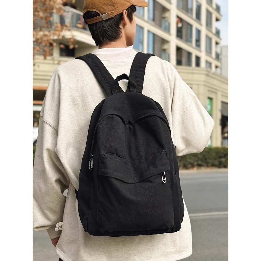 Mochila escolar de lona masculina, estudante universitário, cor sólida, simples, Casual, viagem, masculina, roupa de rua