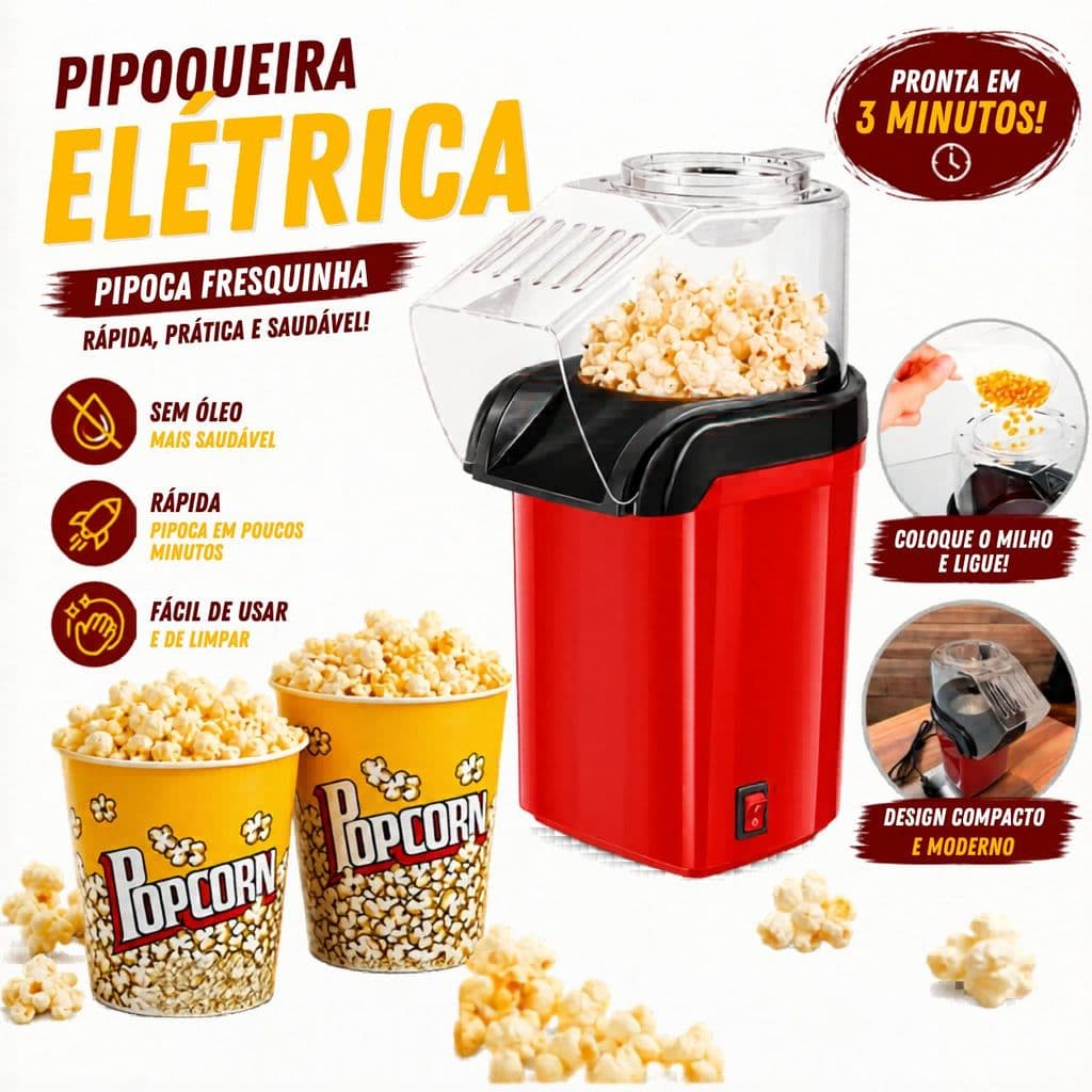 Pipoqueira Elétrica Ar Quente 110 ou 220 V Máquina Fazer Pipoca Sem Óleo