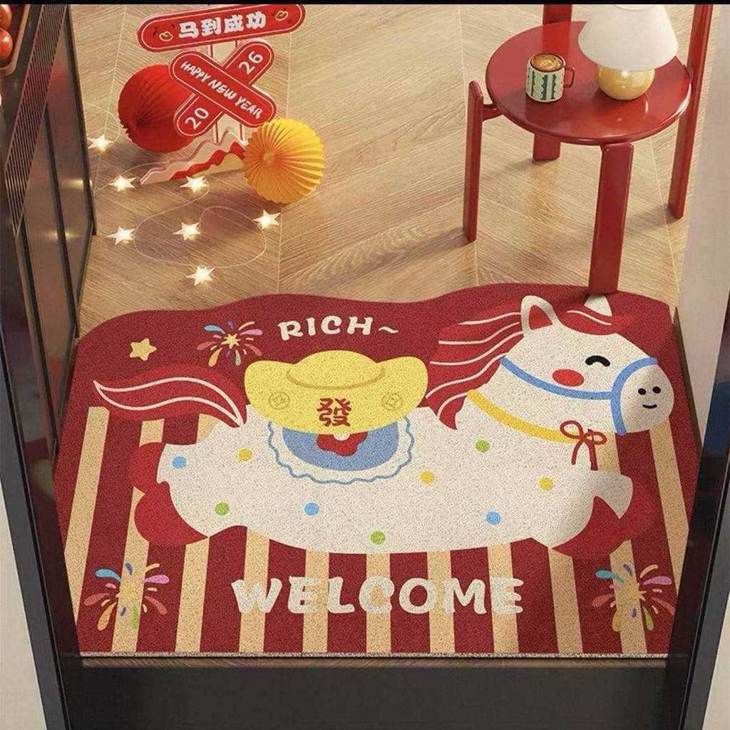 2026 novo estilo tapete de entrada vermelho ano novo cavalo ano tapete de porta anel de seda pode ser cortado tapete de
