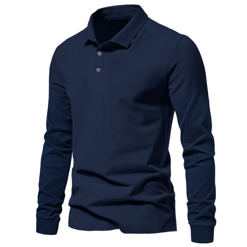 Lapela de manga comprida camiseta masculina camisa polo engrossado pesado negócios Casual cor sólida topo solto camisa d