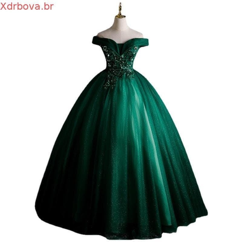 Vestido Longo Verde com Lantejoulas para Mulheres, Ideal para Aniversário, Quinceanera, Casamento, Formatura, Baile de G