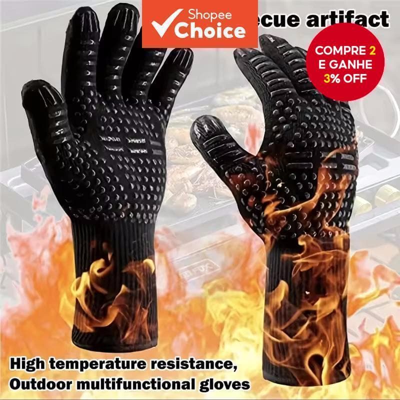 1 Pçs Luvas Para Churrasco Resistência A Altas Temperaturas De Forno 500 Graus À Prova De Fogo Isolamento Térmico Microo
