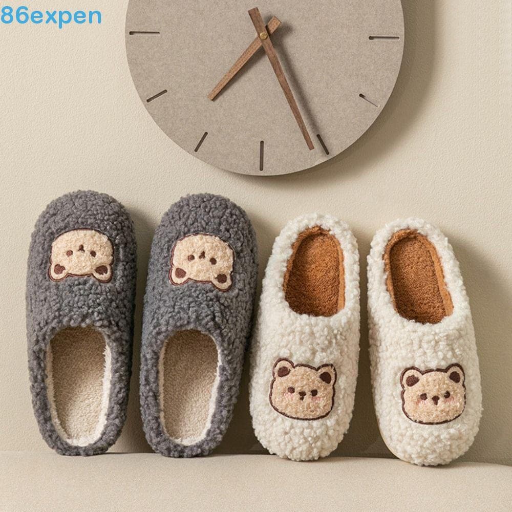 EXPEN1 Chinelos De Urso De Pelúcia , Slides Femininos Masculinos Com Fundo Macio E Antiderrapante , Sola Grossa Quente P