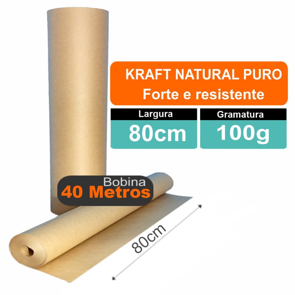 Papel Kraft Puro Natural Pardo Bobina 80cm X 40 Mts 100g/m2