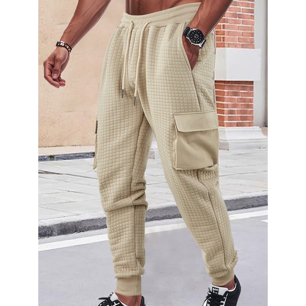 Primavera outono novo estilo calças esportivas masculinas europa américa tamanho grande engrossado Multi-bolso Jacquard