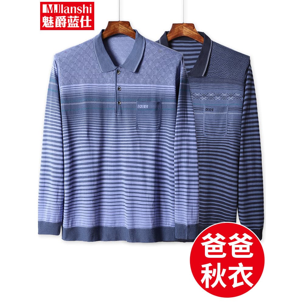Primavera pai de manga comprida camiseta masculina roupas de primavera idosos roupas de outono camisa de fundo masculina