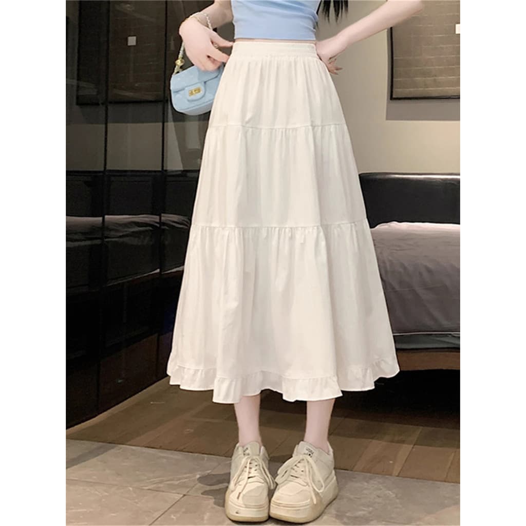 Saia branca feminina verão estilo fino novo estilo Super linda saia longa pequena fada saia longa bolo