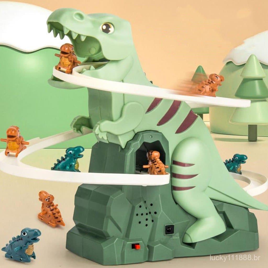Escada de dinossauro elétrica escalada brinquedo educativo pista Slide interativo correndo brinquedo conjunto com luz