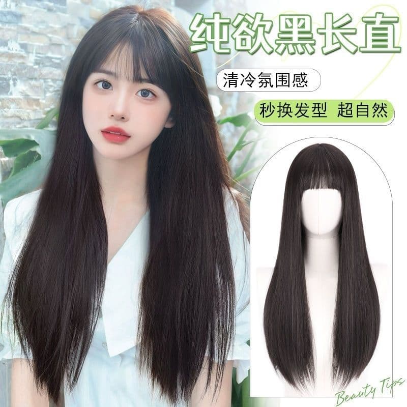 Peruca feminina longo cabelo reto chapelaria feminino de uma peça invisível preto longo em linha reta capa de cabelo com