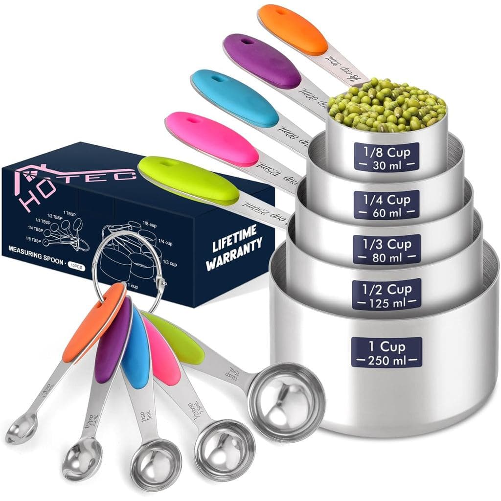 Conjunto de 10 Copos e Colheres Medidoras HOTEC, Utensílios de Cozinha para Cozinhar e Assar, Colheres Medidoras, Resist