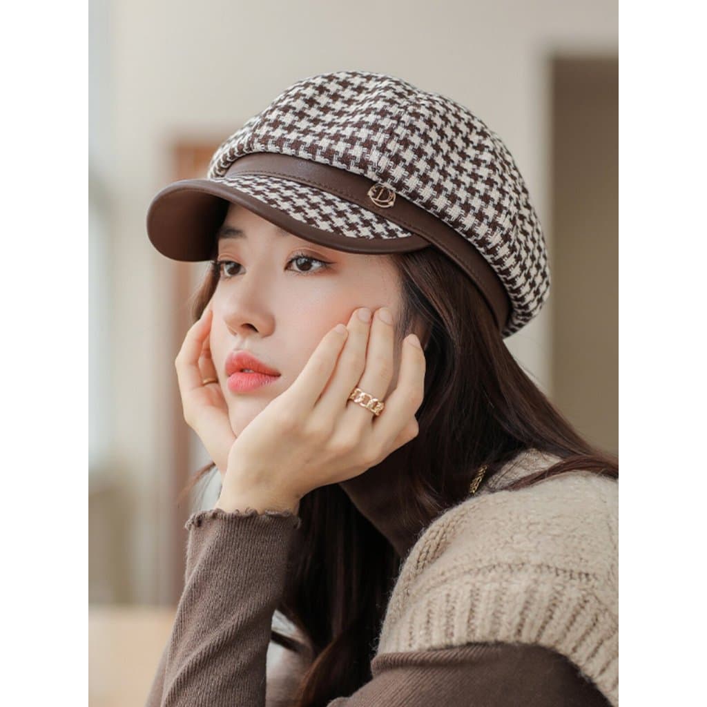 Chapéu octogonal feminino primavera outono estilo britânico boina outono inverno novo estilo jornaleiro chapéu pico prim