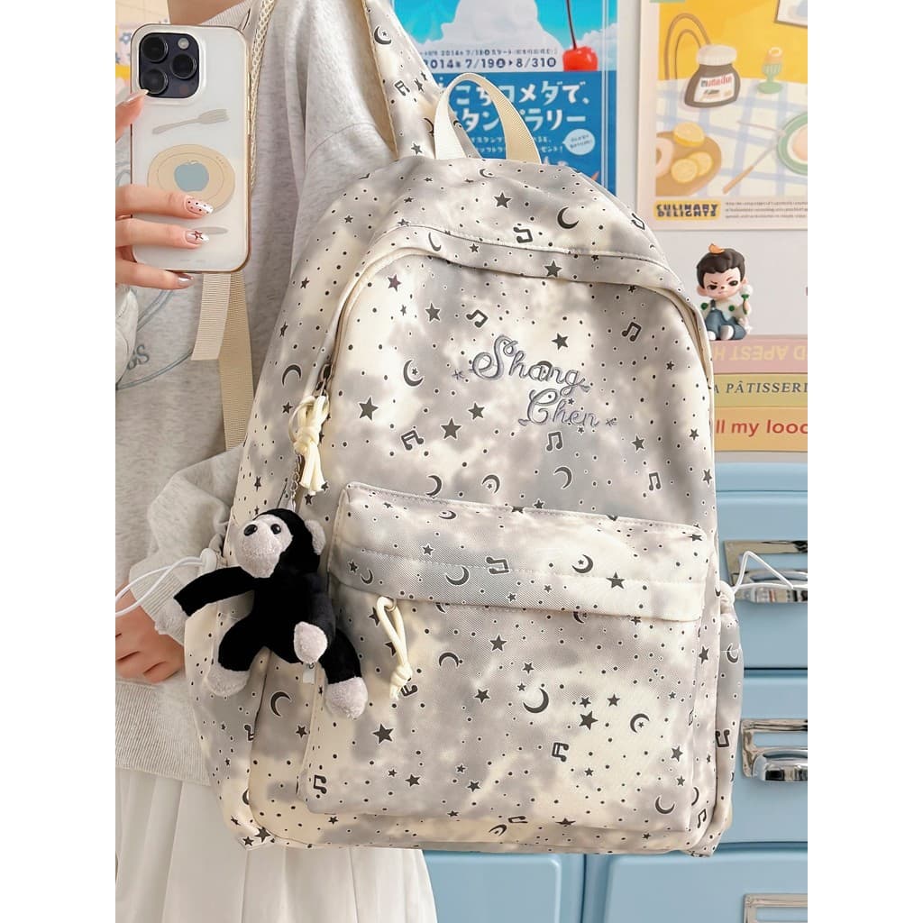 Estrela lua nota Tie-Dye mochila meninas japonês estilo Harajuku mochila feminina estudantes universitários All-Ma