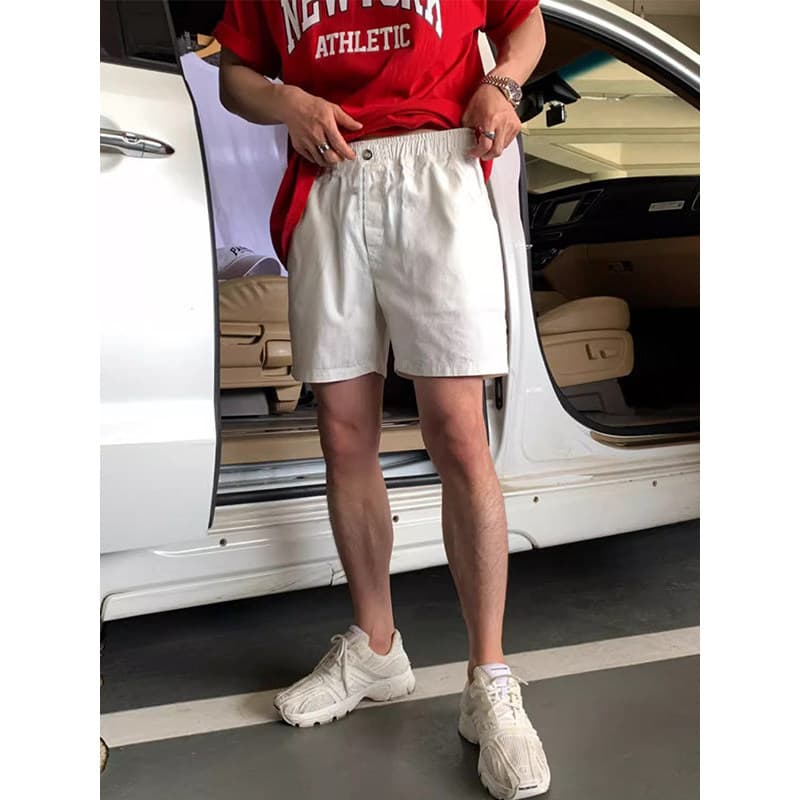 Verão branco Shorts calças de três quartos versão coreana calças médias dos homens versão coreana solta em linha reta co