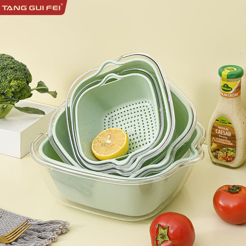 PET dupla camada contraste cor cesta de drenagem vegetal cozinha doméstica placa de frutas de plástico sala de estar fil