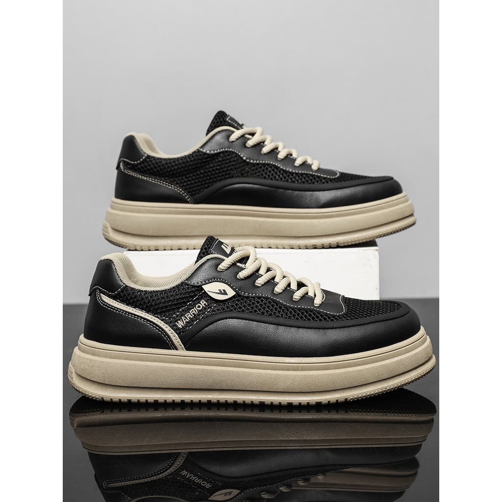 Puxar para trás sapatos masculinos verão respirável oco tênis preto de sola grossa tênis masculino Casual malha sapatos