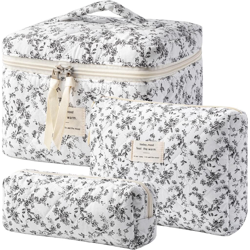 HBselect Bolsa de Maquiagem Acolchoada, 3 Peças de Bolsa de Maquiagem Grande de Algodão para Viagem, Bolsa de Maquiagem