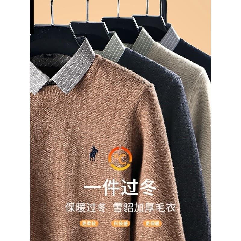 Outono inverno forro de lã engrossado Chenille quente camisola de uma peça velo cor-bloqueando lapela masculina F