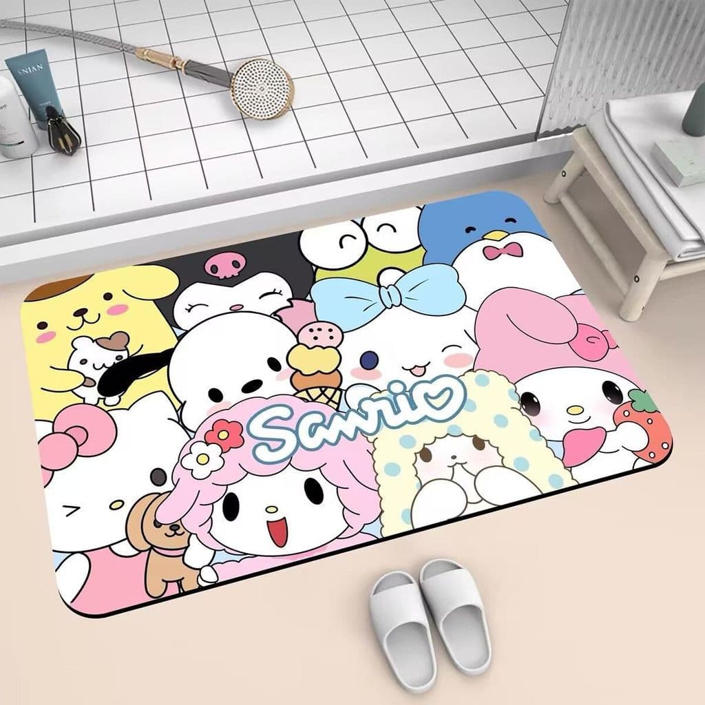 Sanrio banheiro diatomácea lama absorver água antiderrapante porta do banheiro dos desenhos animados pés de secagem rápi