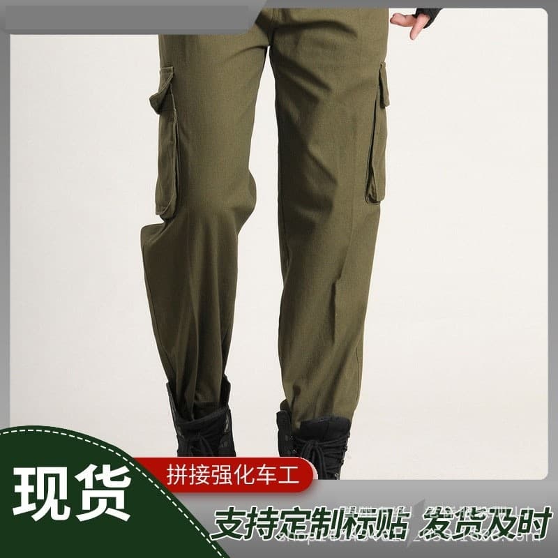 Calças de algodão puro Workwear exército verde oficina trabalhadores trabalho resistente ao desgaste soldadores retos An