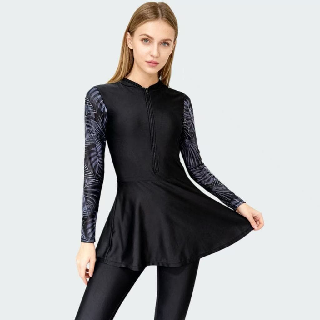 Maiô âmbar para pedido externo, protetor solar feminino, manga comprida, saia longa, peça única, Mid-Le