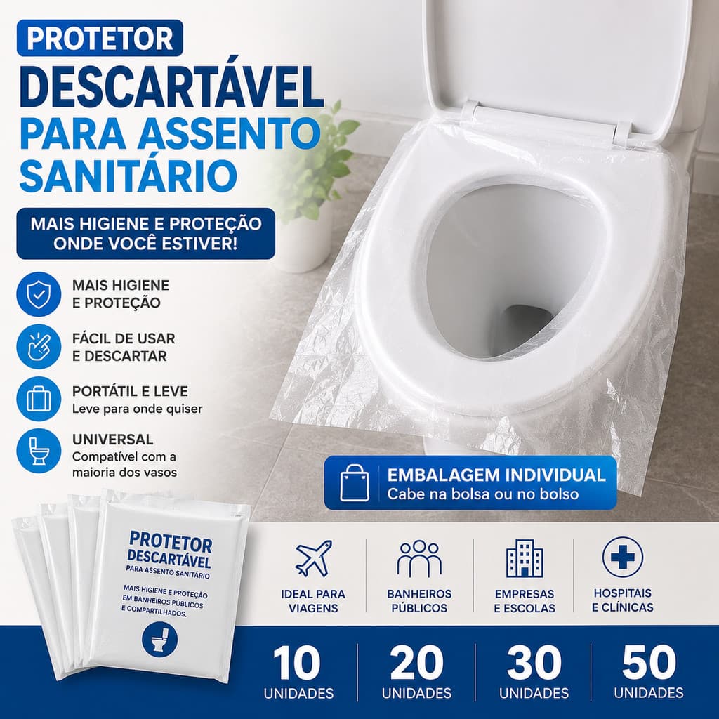Protetor Descartável para Assento Sanitário Kit com 10, 20, 30 ou 50 Unidades
