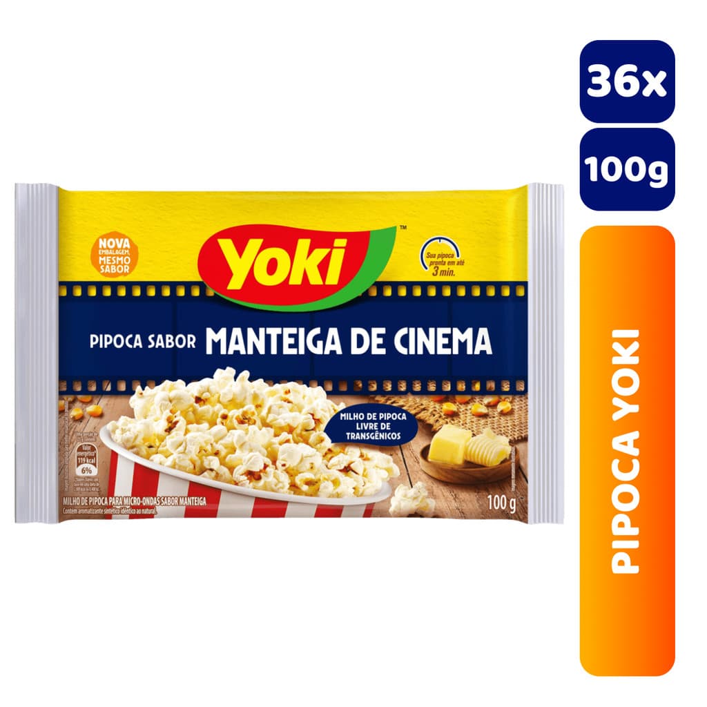 Kit 36x Pipoca de Micro-ondas Yoki 100g Manteiga de Cinema