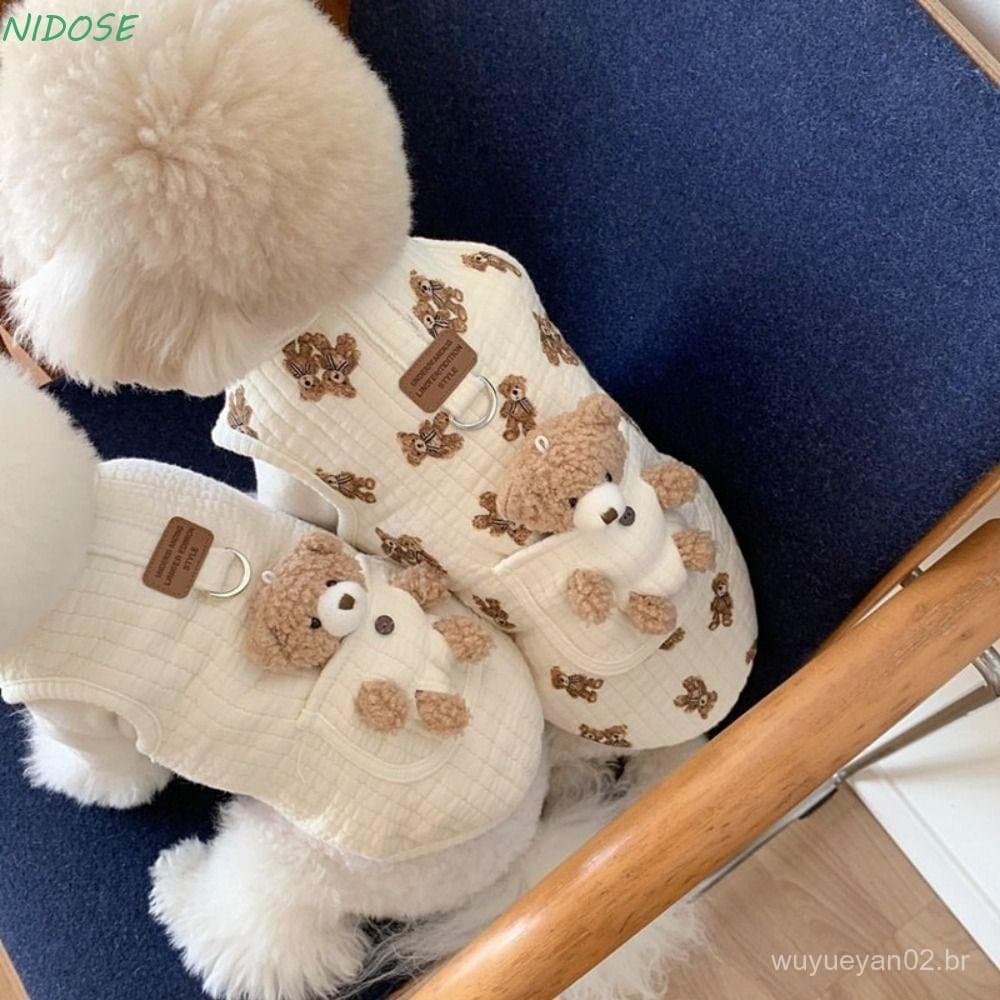 Roupas De Cachorro NIDOSE , Colete Macio E Fofo Para Gatos , Arnês Cães Pequenos De Desenho Animado Da Moda 2024 Outono