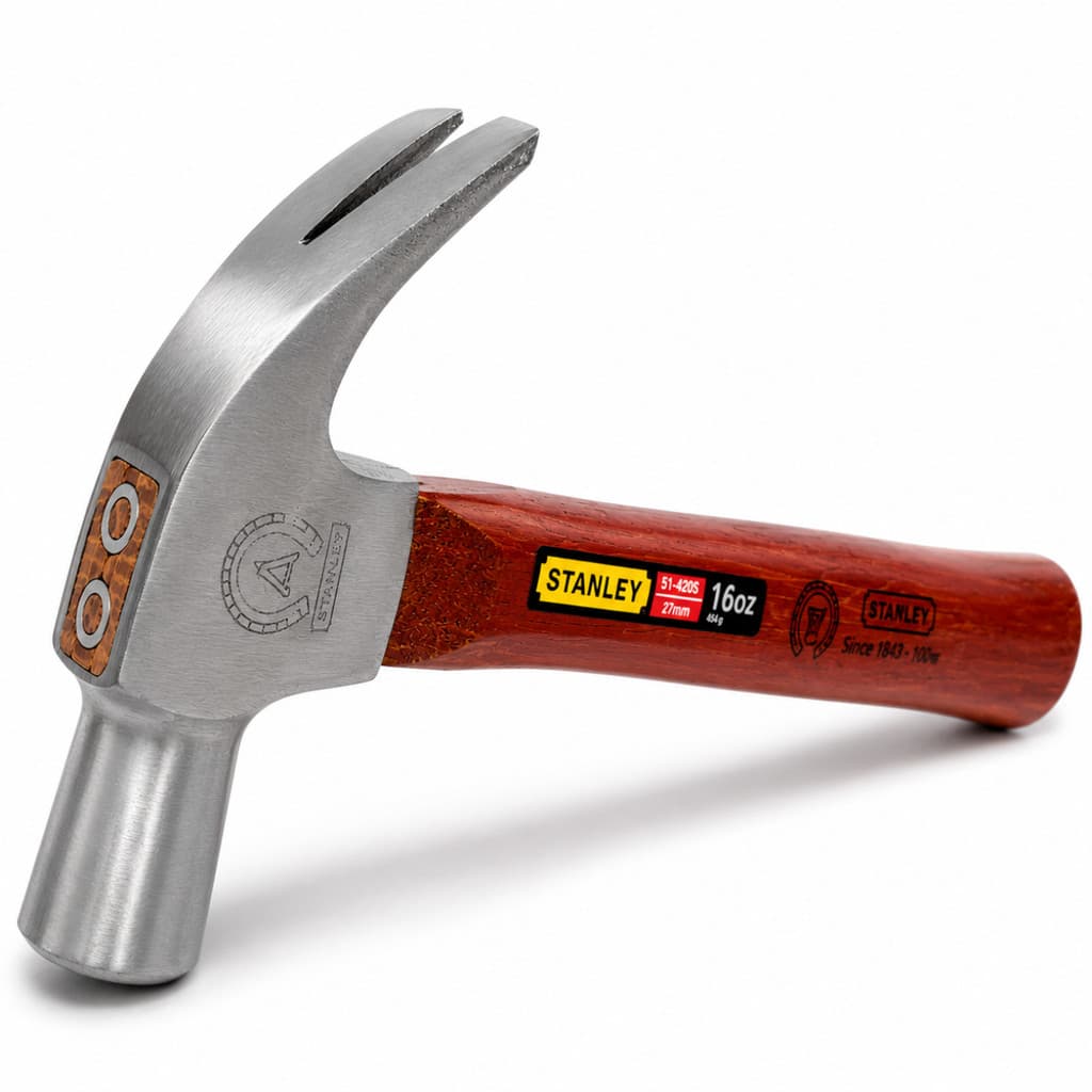 Martelo de Unha Ferradura Original Stanley Cabo Reforçado Madeira Ferro 2 Cunhas Profissional 450g