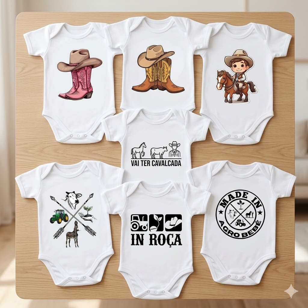 Body de Bebê Country Agro Fazendinha  body 100% Algodão Estampado Cavalos Cowboy Roupa Infantil Confortável