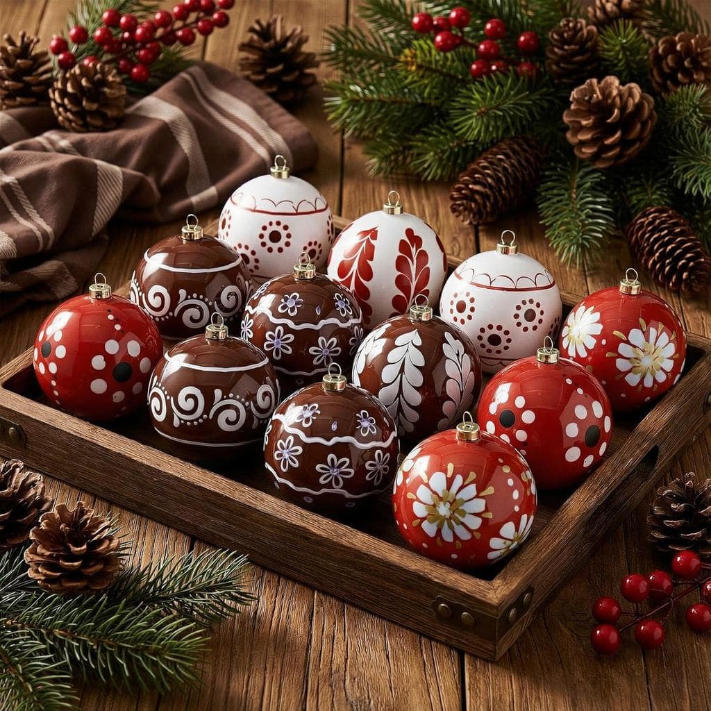 Soulchen 12 Peças Enfeites de Bola de Natal Mexicanos Talavera 3,15 Polegadas Plástico Cielito Lindo Boho Enfeite Suspen