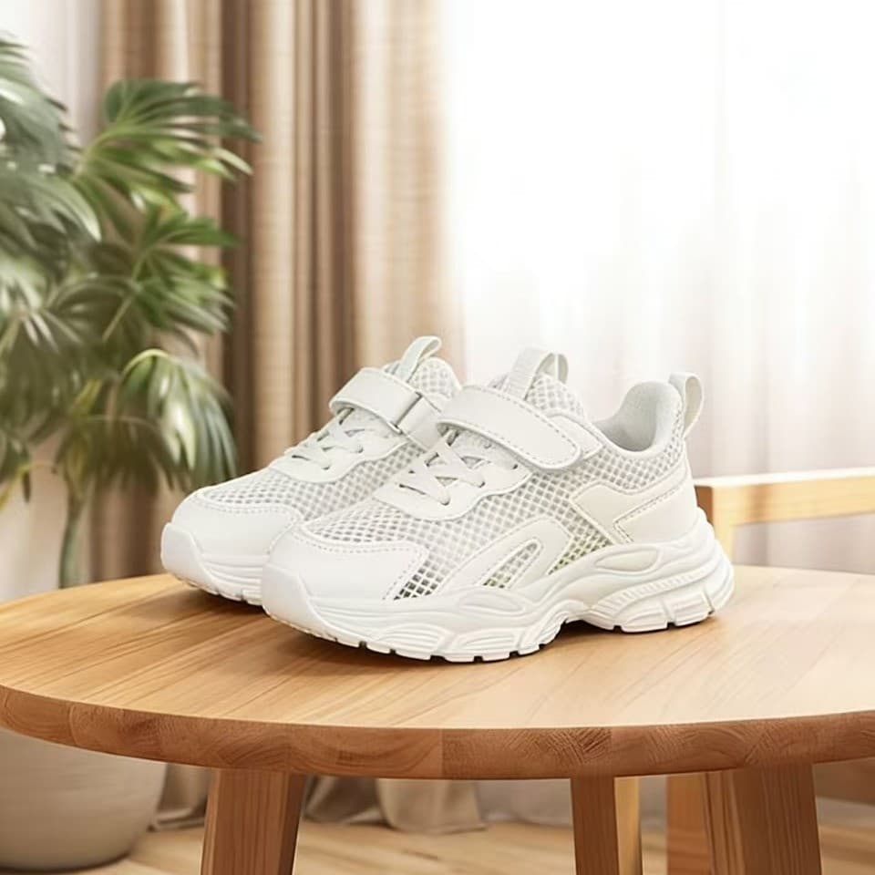 Meninas única malha papai sapatos meninos sapatos brancos crianças verão sola macia respirável tênis de corrida médio gr