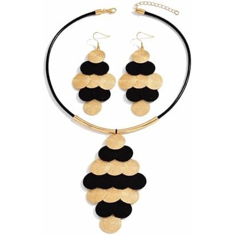 Conjunto De Colar De Joias Dangle Boho 60s Redondos Colares De Ouro Brincos Longo , Mulheres Negras Feitas À Mão Para Di