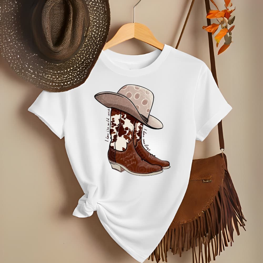 Camiseta Feminina Country Bota Chapéu Roça Boiadeira Rodeio 100% Algodão Tecido Premium
