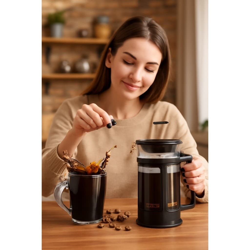 Cafeteira Francesa 600ml Preta Prensa Manual Café Jarra Vidro Filtro