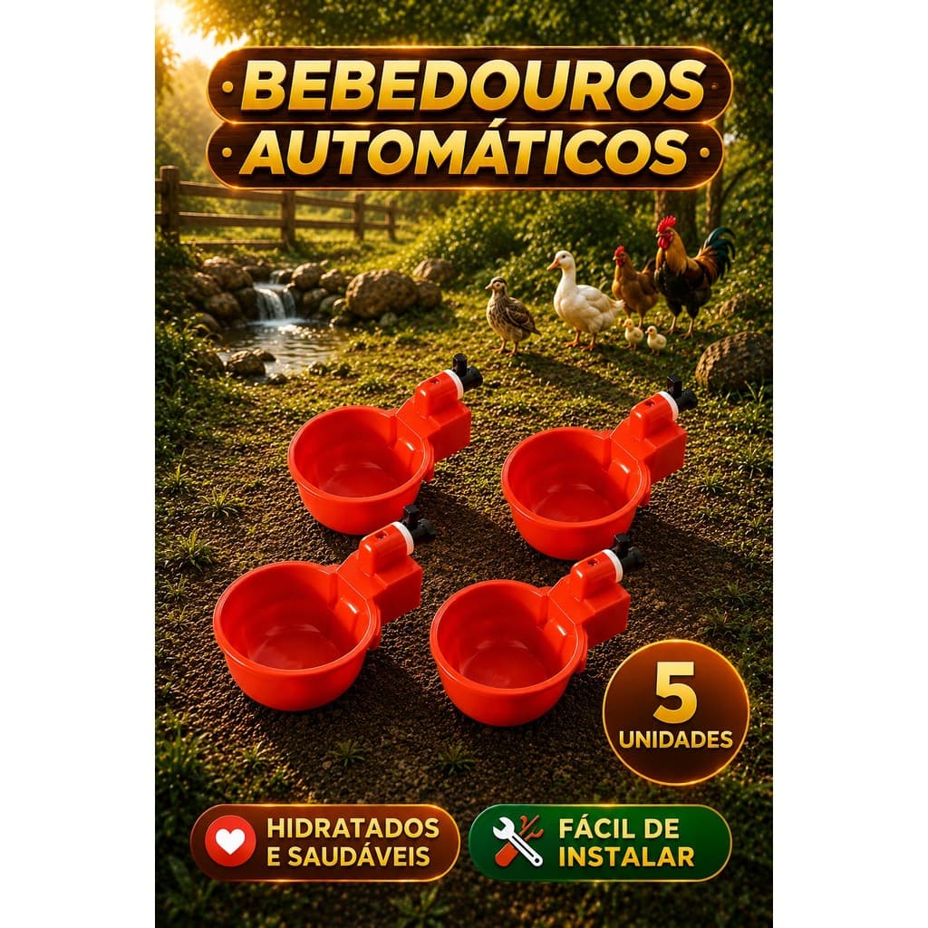 Kit 5 Bebedouro Automático Copinho para Aves Galinha Fazenda Gaiola Copo Bebedor