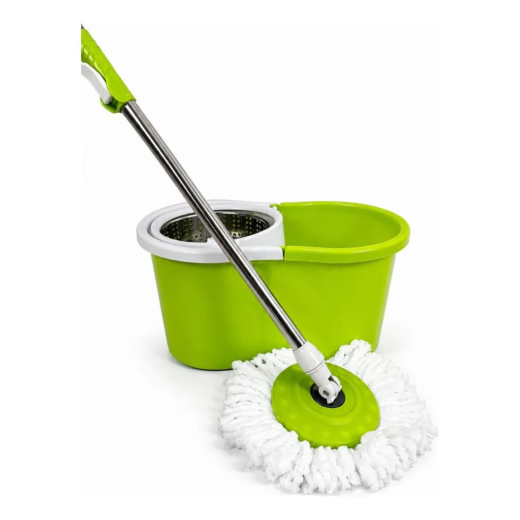 Mop Giratório 360° Balde Inox Cabo 1,10m + Refil Microfibra Limpeza Prática para Casa
