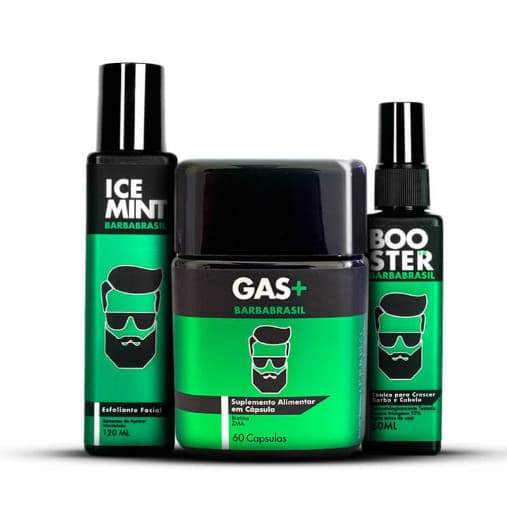 Kit Crescer Barba Rápido (Esfoliante - Booster - GAS+) 2 meses de uso - Barba Brasil