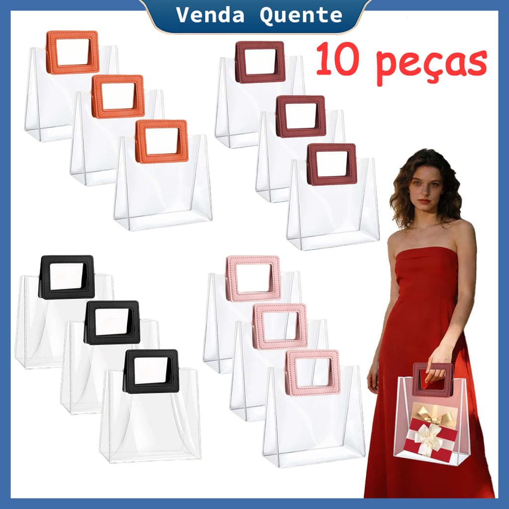 20x18x10cm, saco de presente de plástico transparente de 10 peças com alça quadrada, saco de lembrança