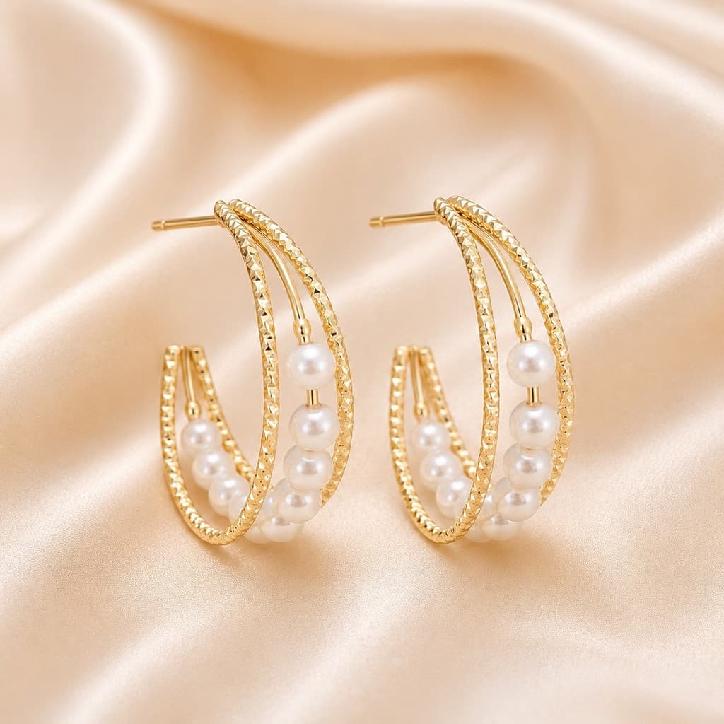 BRINCO ARGOLA COM PÉROLAS DOURADO