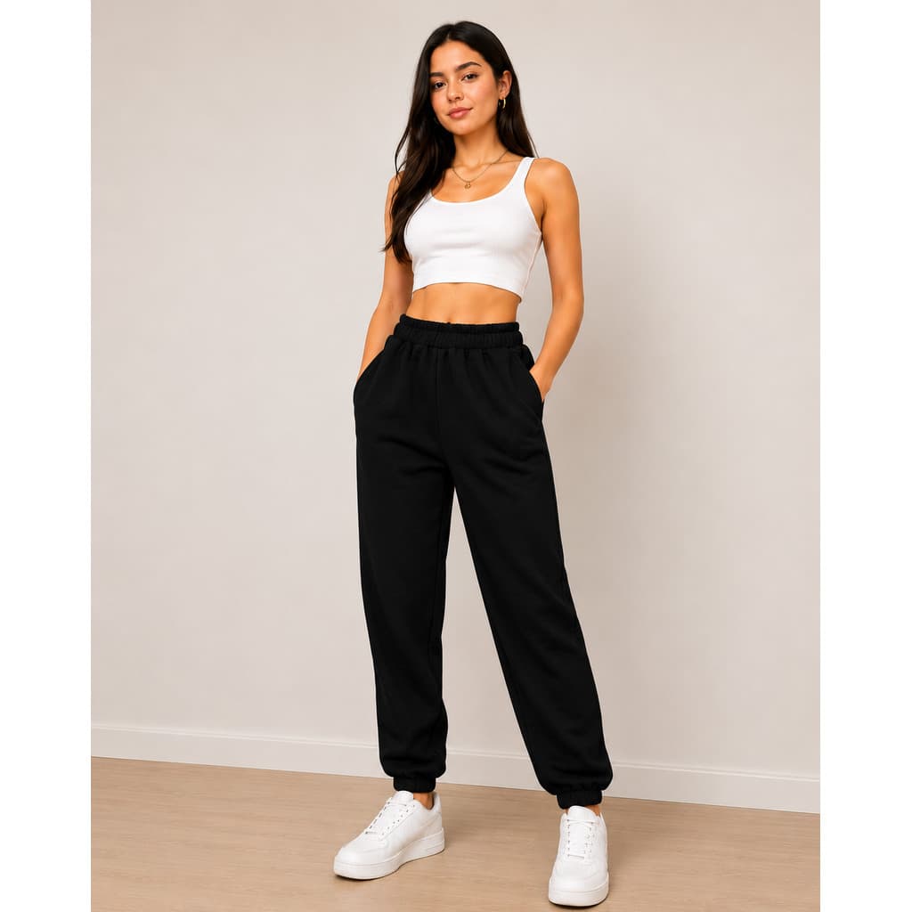 Calça Moleton Feminina Jogger Iinverno Grossa Quentinha Cintura Alta Com Bolso