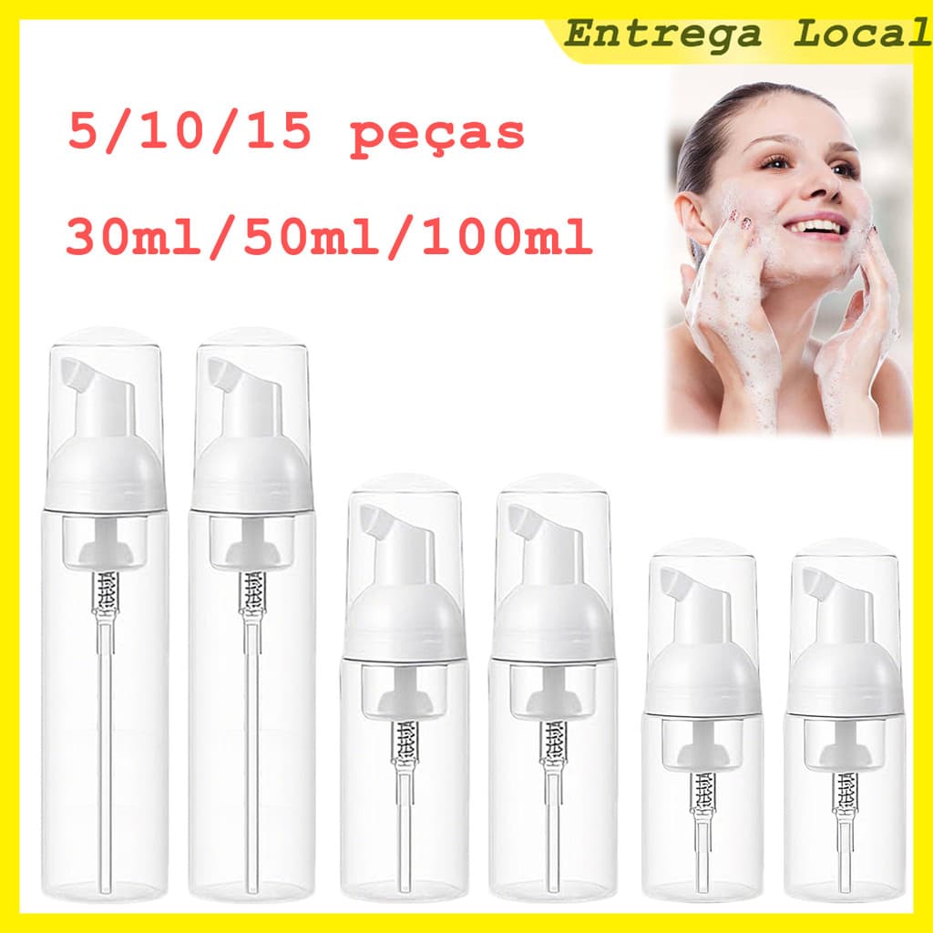5/10/15 Peças Frasco dispensador de espuma, transparente, vazio, garrafa de plástico com bomba de espuma, 30/50/100 ml