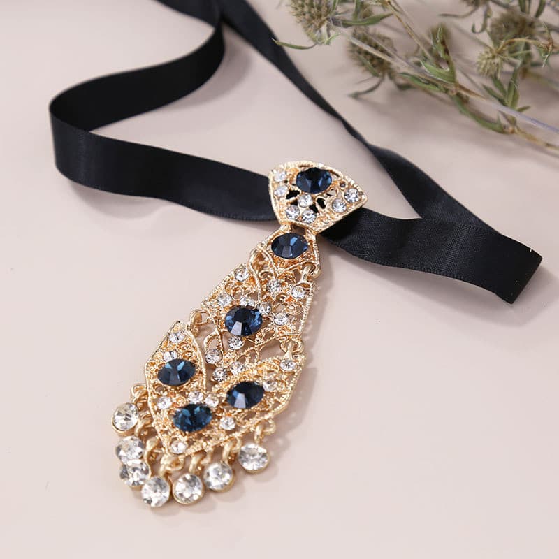 Gravata pequena masculina com detalhes de diamante metálico, gravata para vestido de casamento, gravata de cristal brilh