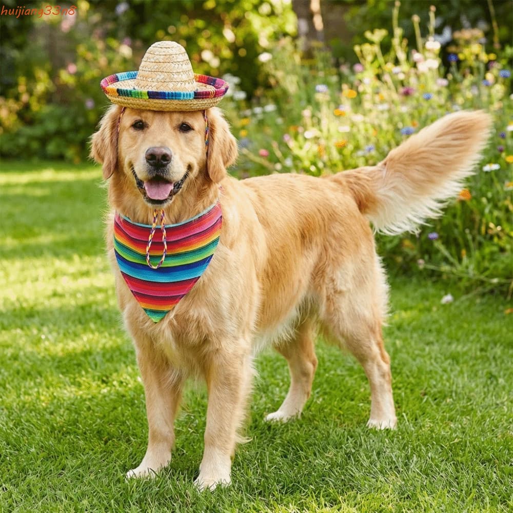 Chapéu De Sol Para Gato HUIJIANG , Palha Engraçado Respirável Cães , Mini Lenço Listrado Boné Mexicano Praia