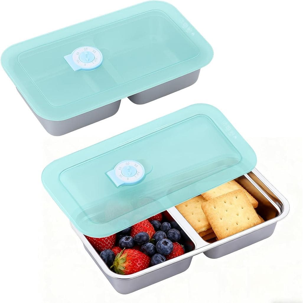 YARRAMATE Conjunto de 2 Recipientes para Lanches em Aço Inoxidável com Tampas, Caixa de Lanches Reutilizável com 2 Compa