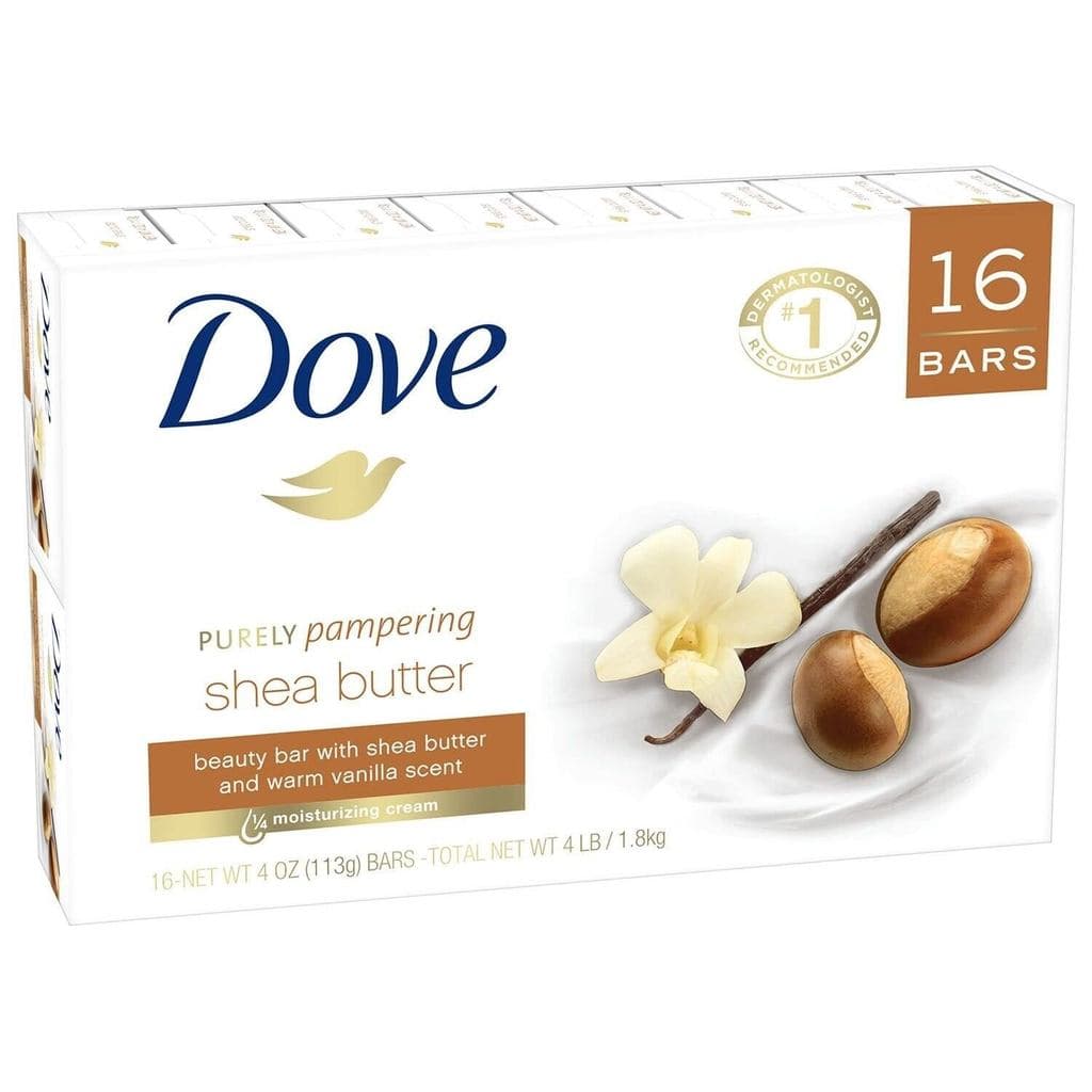 Sabonetes em Barra Dove Purely Pampering com Manteiga de Karité, 16-4 OZ, Aroma de Baunilha Quente, 64 OZ, Branco E5RX