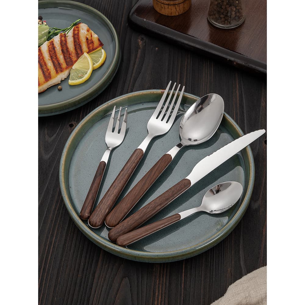 Talheres ocidentais bife talheres conjunto completo de talheres cabo de madeira colher conjunto de três peças bife Cutle