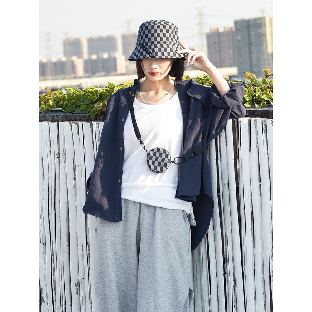 Checkerboard Denim batom saco moda High-End textura pequena bolsa feminina Diagonal pequeno saco redondo Mini xadrez Cro