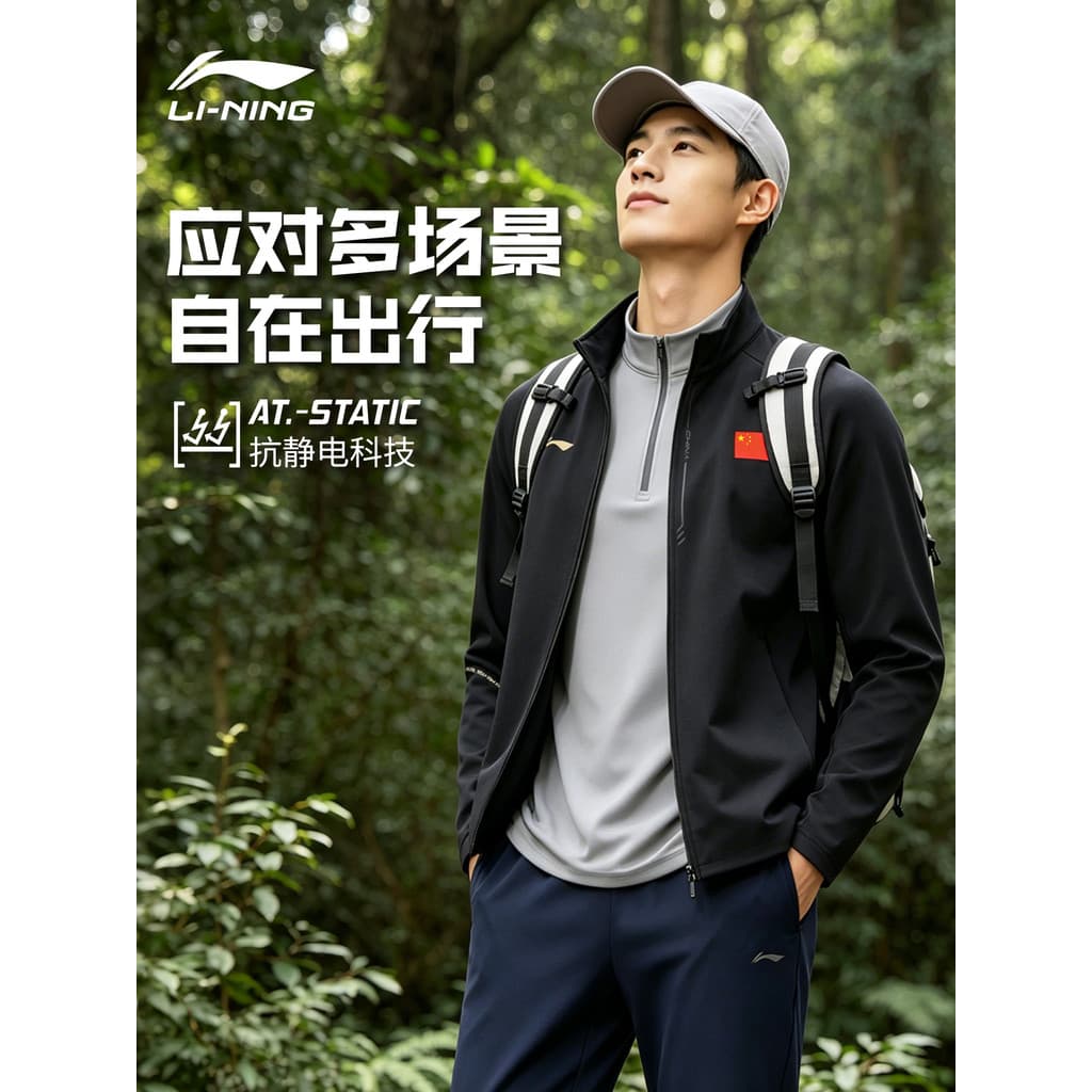 Li Ning jaqueta esportiva masculina primavera verão estilo bandeira nacional sem capuz gola Casual Fitness esportes ao a