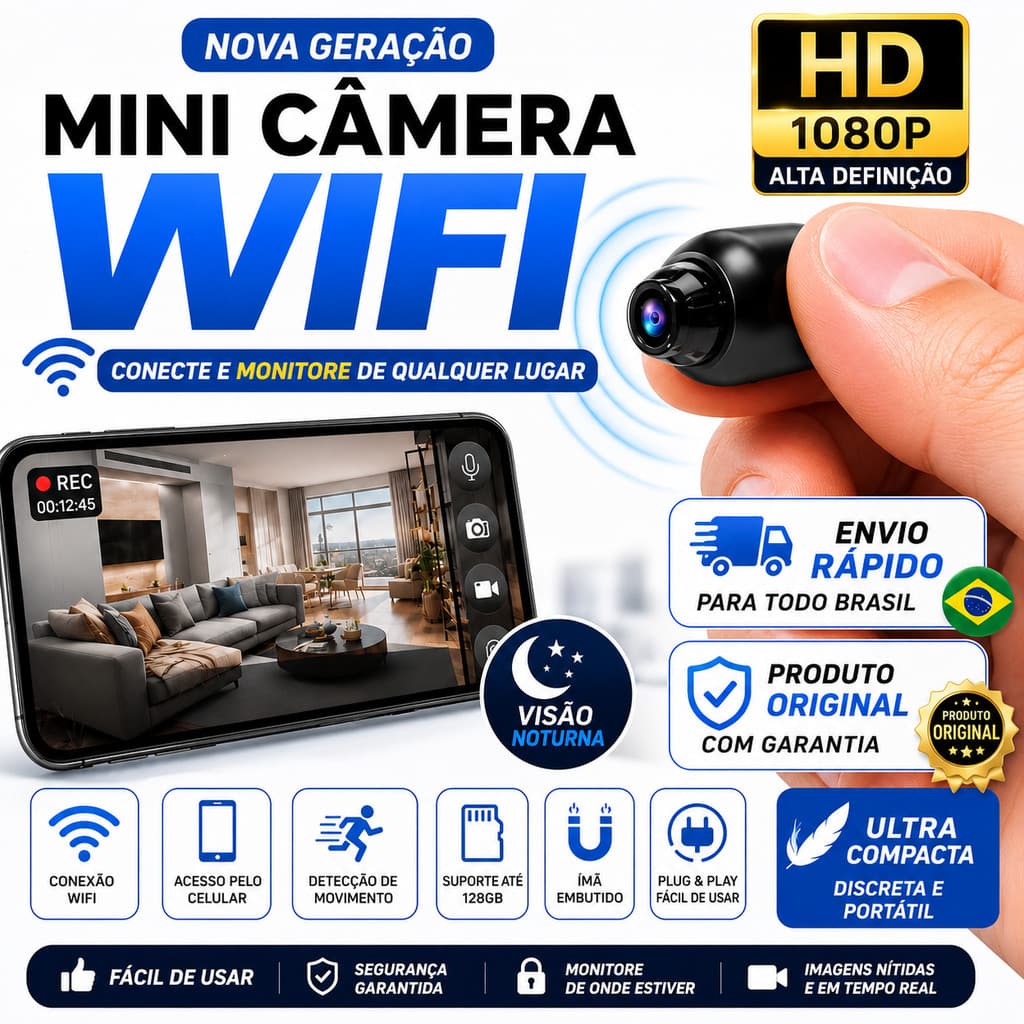 Câmera Mini X5 WiFi HD 1080P Sem Fio Para Segurança com Visão Noturna e Detecção de Movimento