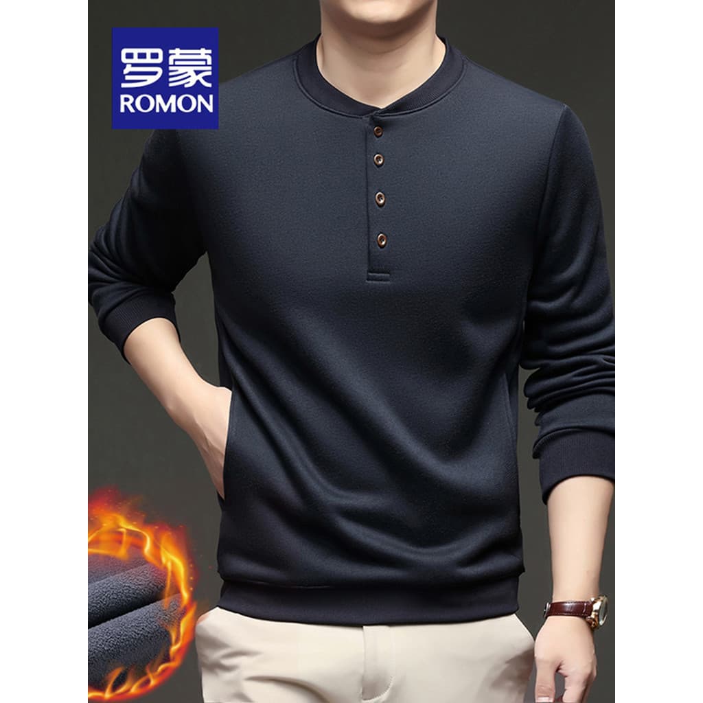 Lomon outono inverno Henry colarinho forro de lã com bolso moletom masculino lã de seda amoreira camisa térmica de fundo